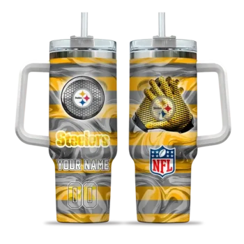 personalized pittsburgh steelers marbled stripes gold curved tumbler best selling.webp