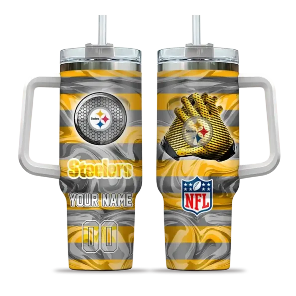personalized pittsburgh steelers marbled stripes gold curved tumbler best selling.webp