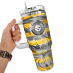 personalized pittsburgh steelers marbled stripes gold curved tumbler best selling.webp