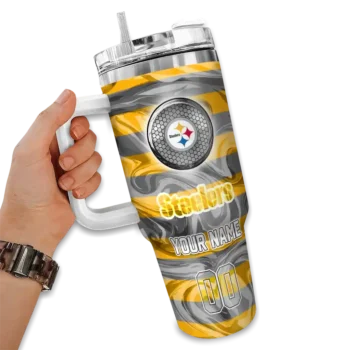 personalized pittsburgh steelers marbled stripes gold curved tumbler fashion forward.webp