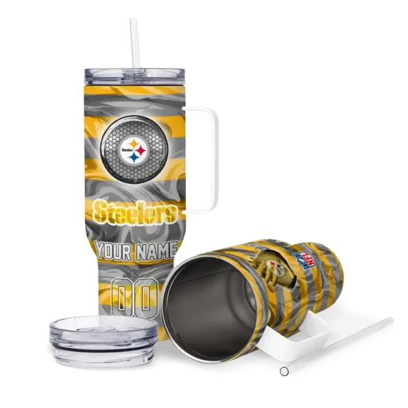 personalized pittsburgh steelers marbled stripes gold curved tumbler high quality.webp