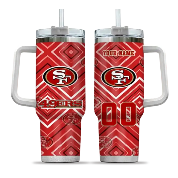 personalized san francisco 49ers bold diamonds red curved tumbler best selling.webp