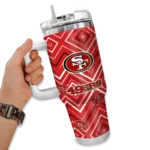 personalized san francisco 49ers bold diamonds red curved tumbler best selling.webp