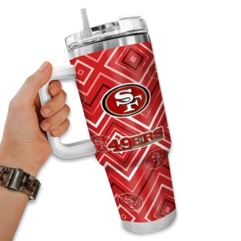 personalized san francisco 49ers bold diamonds red curved tumbler fashion forward.webp