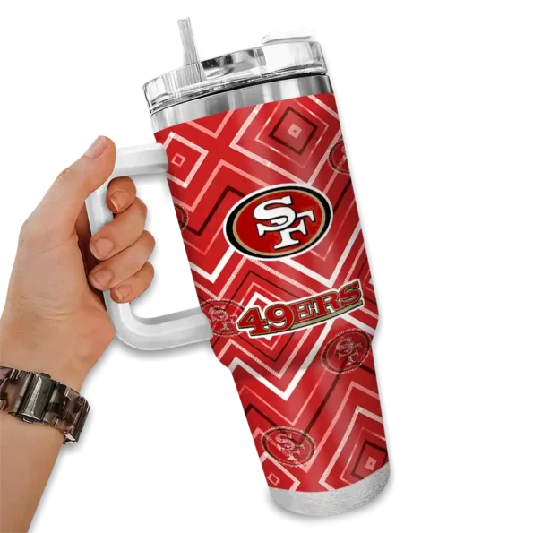 personalized san francisco 49ers bold diamonds red curved tumbler fashion forward.webp