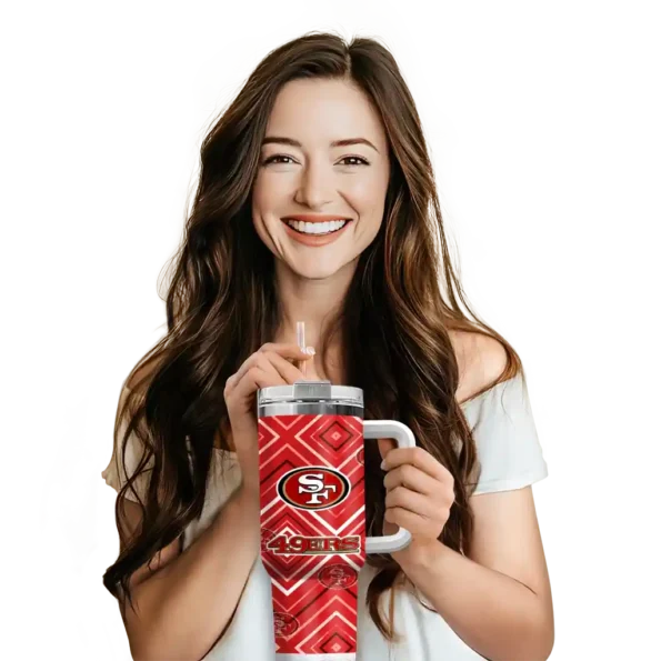 personalized san francisco 49ers bold diamonds red curved tumbler premium grade.webp
