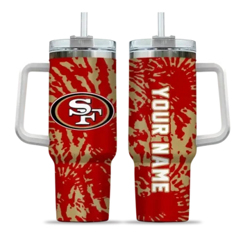 personalized san francisco 49ers burst swirl red curved tumbler best selling.webp