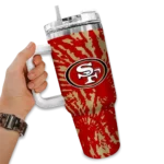 personalized san francisco 49ers burst swirl red curved tumbler best selling.webp