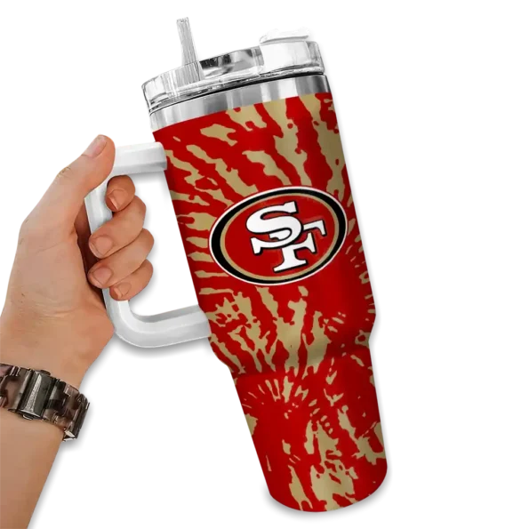 personalized san francisco 49ers burst swirl red curved tumbler fashion forward.webp