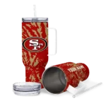 personalized san francisco 49ers burst swirl red curved tumbler best selling.webp