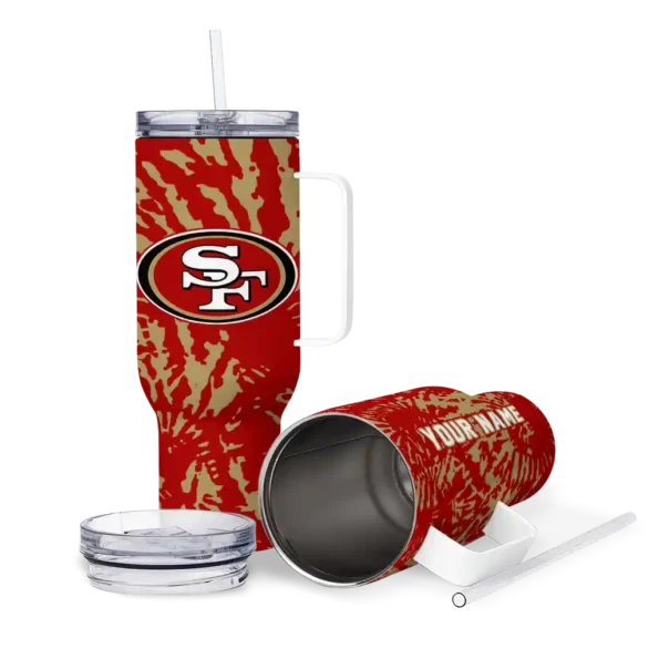 personalized san francisco 49ers burst swirl red curved tumbler high quality.webp