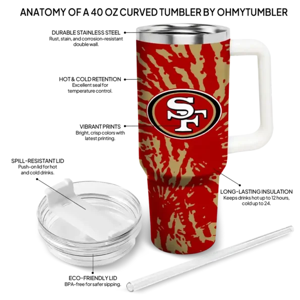 personalized san francisco 49ers burst swirl red curved tumbler new arrival.webp