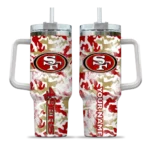 personalized san francisco 49ers camo mashup red white curved tumbler best selling.webp
