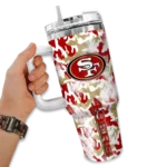 personalized san francisco 49ers camo mashup red white curved tumbler best selling.webp