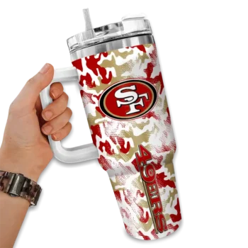 personalized san francisco 49ers camo mashup red white curved tumbler fashion forward.webp