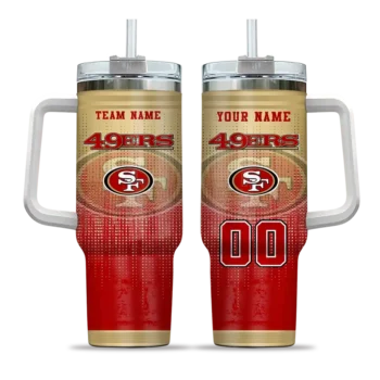 personalized san francisco 49ers gradient dots red curved tumbler best selling.webp