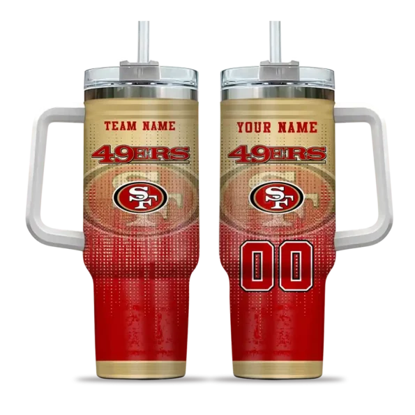 personalized san francisco 49ers gradient dots red curved tumbler best selling.webp