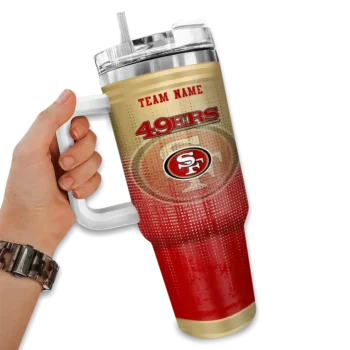 personalized san francisco 49ers gradient dots red curved tumbler fashion forward.webp
