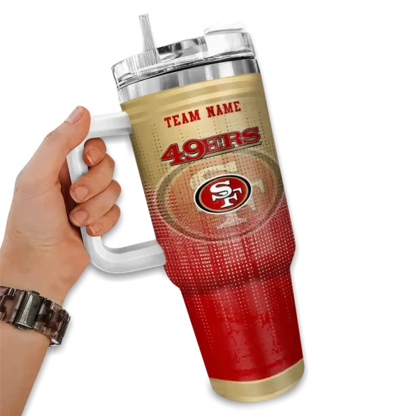 personalized san francisco 49ers gradient dots red curved tumbler fashion forward.webp