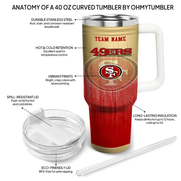 personalized san francisco 49ers gradient dots red curved tumbler new arrival.webp