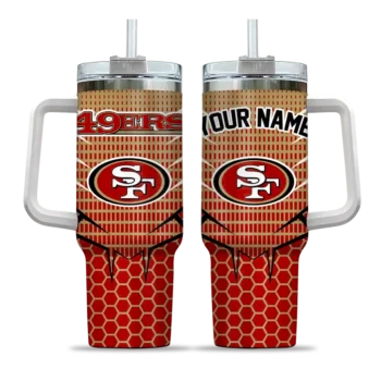 personalized san francisco 49ers hex texture red curved tumbler best selling.webp