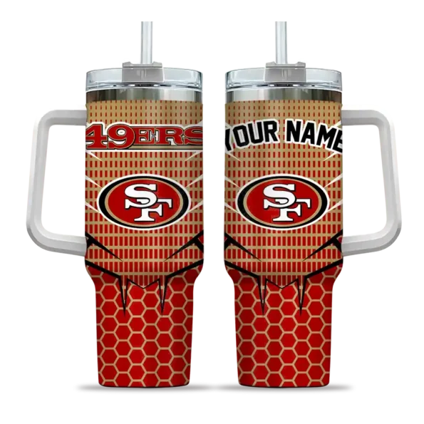 personalized san francisco 49ers hex texture red curved tumbler best selling.webp