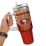 personalized san francisco 49ers hex texture red curved tumbler best selling.webp
