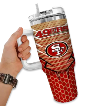 personalized san francisco 49ers hex texture red curved tumbler fashion forward.webp