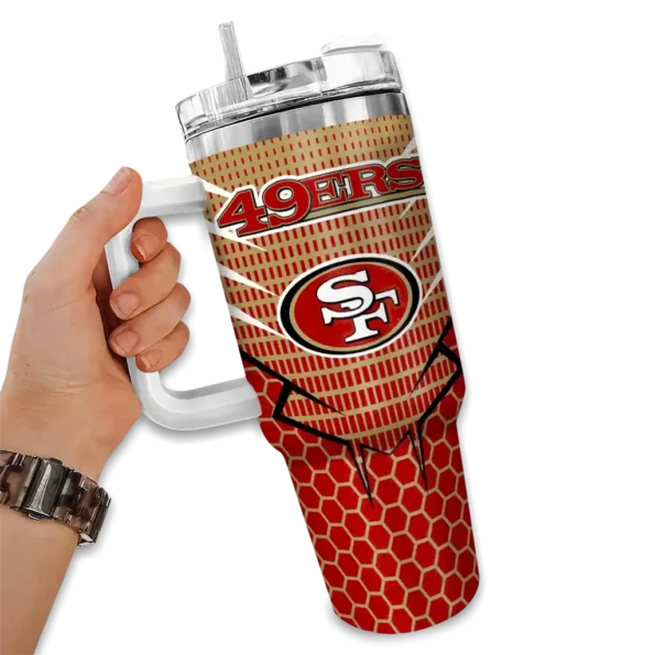 personalized san francisco 49ers hex texture red curved tumbler fashion forward.webp