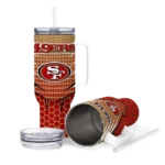 personalized san francisco 49ers hex texture red curved tumbler best selling.webp
