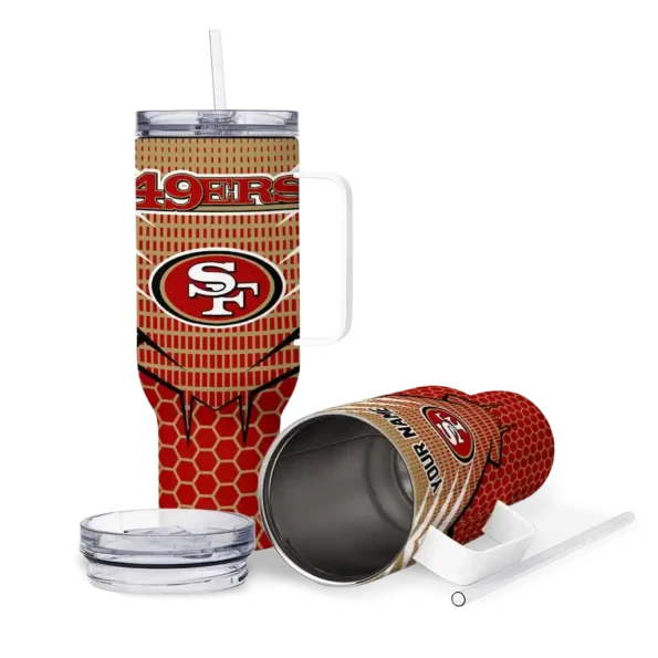 personalized san francisco 49ers hex texture red curved tumbler high quality.webp