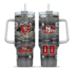 personalized san francisco 49ers superman shield red gray curved tumbler best selling.webp