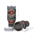personalized san francisco 49ers superman shield red gray curved tumbler best selling.webp