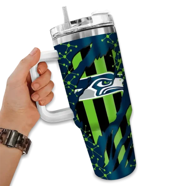 personalized seattle seahawks claw cut blue black curved tumbler fashion forward.webp