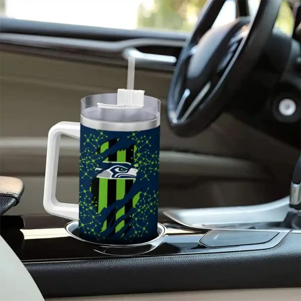 personalized seattle seahawks claw cut blue black curved tumbler trendy.webp