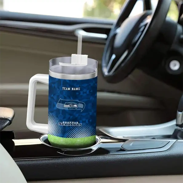 personalized seattle seahawks geometric prism blue curved tumbler trendy.webp