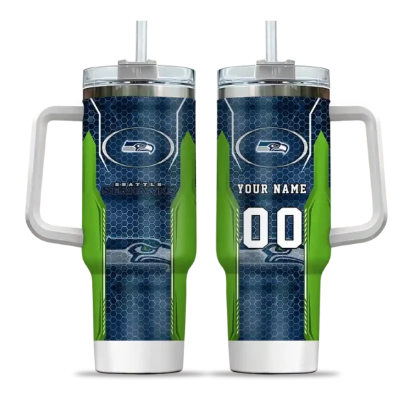 personalized seattle seahawks hexagon armor blue curved tumbler best selling.webp