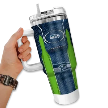 personalized seattle seahawks hexagon armor blue curved tumbler fashion forward.webp