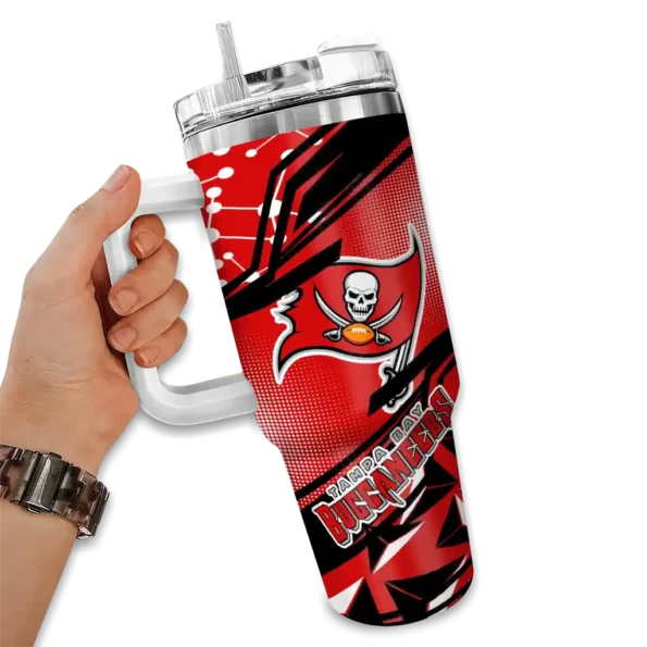 personalized tampa bay buccaneers abstract paths red curved tumbler fashion forward.webp