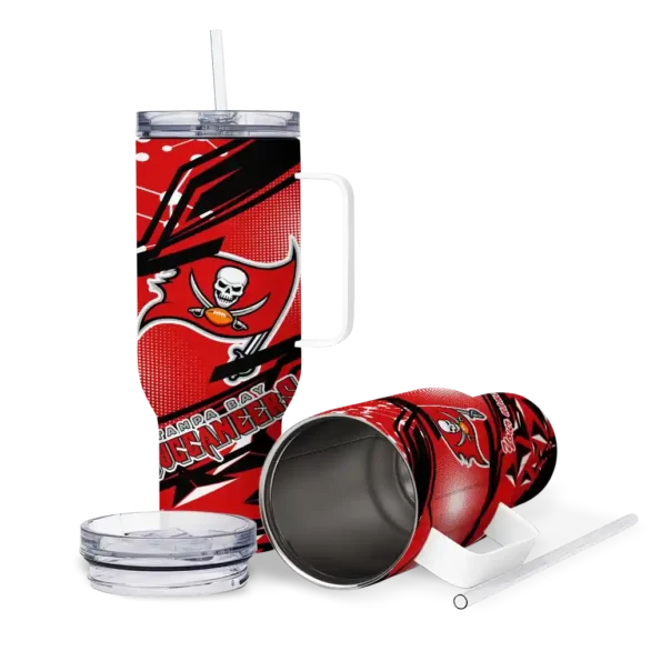 personalized tampa bay buccaneers abstract paths red curved tumbler high quality.webp