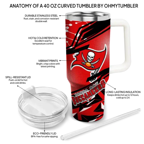 personalized tampa bay buccaneers abstract paths red curved tumbler new arrival.webp