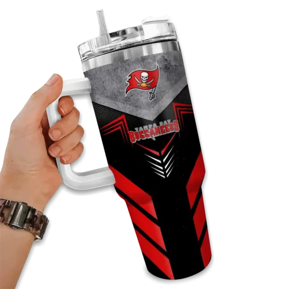 personalized tampa bay buccaneers arrow armor red black curved tumbler fashion forward.webp