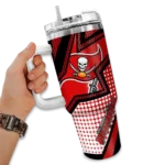personalized tampa bay buccaneers arrow burst red curved tumbler best selling.webp