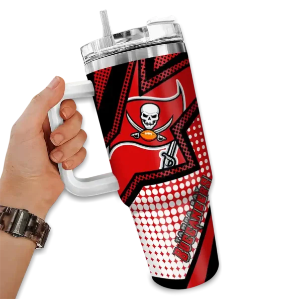 personalized tampa bay buccaneers arrow burst red curved tumbler fashion forward.webp