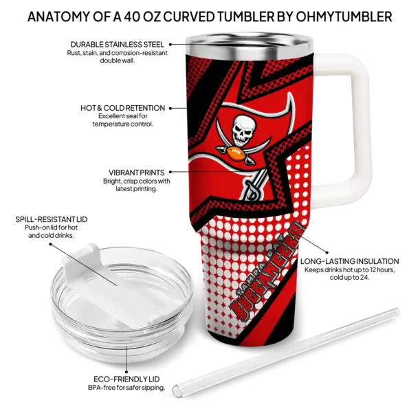 personalized tampa bay buccaneers arrow burst red curved tumbler new arrival.webp