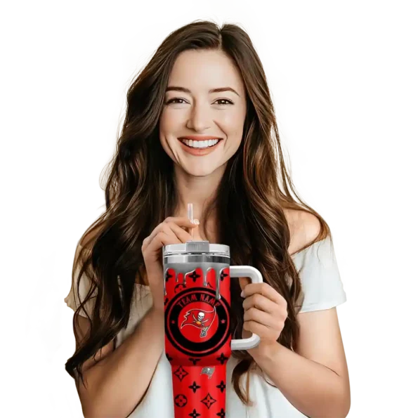 personalized tampa bay buccaneers bullseye drips red curved tumbler premium grade.webp