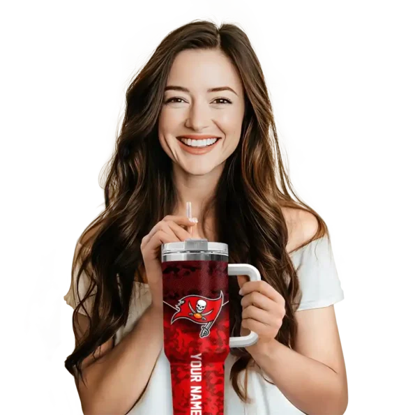 personalized tampa bay buccaneers chevron stripe red curved tumbler premium grade.webp