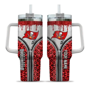 personalized tampa bay buccaneers leopard zipper red curved tumbler best selling.webp