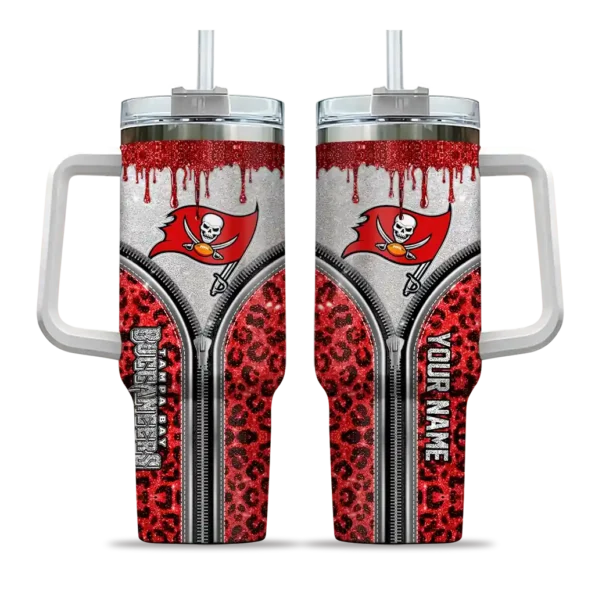 personalized tampa bay buccaneers leopard zipper red curved tumbler best selling.webp