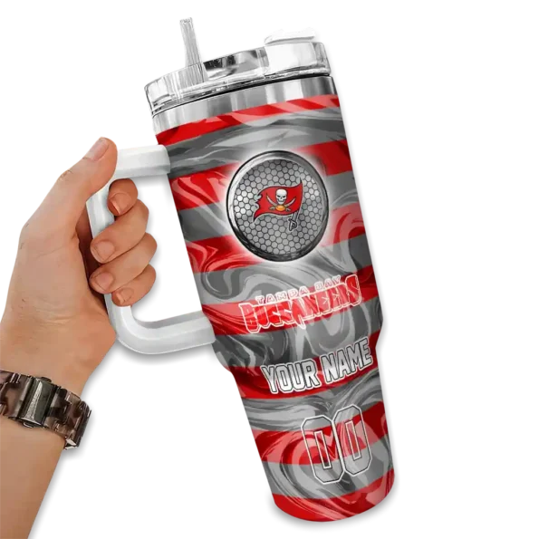 personalized tampa bay buccaneers marbled stripes red curved tumbler fashion forward.webp